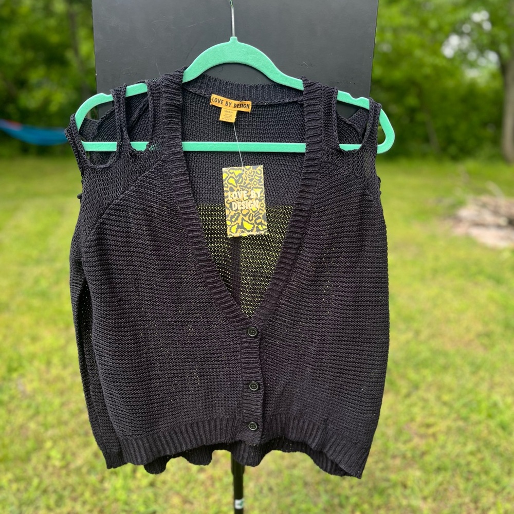 Black Knit Cutout Shoulder Cardigan New with Tags